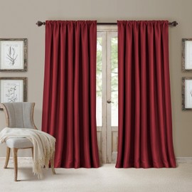 Elrene All Seasons Blackout Window Curtain Panel, Room-Darkening Rod-Pocket and Back Tab Curtain, 52"x84", Red, 1 Panel