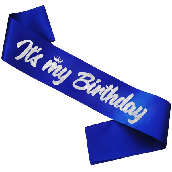 FSJJLLU 'It's My Birthday' Royal Blue Satin Birthday Sash with