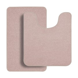 Bosap Bathroom Rugs Set 2 Pieces,Thin Bathroom Mats,Toilet Rugs,Quick Dry,Non-Slip,Machine Washable,Low Pile,Absorbent Bath Mats,Shower,Sink,Home Decor Accessories.Beige,1'5"x2'3"+1'8"x2" U Shape