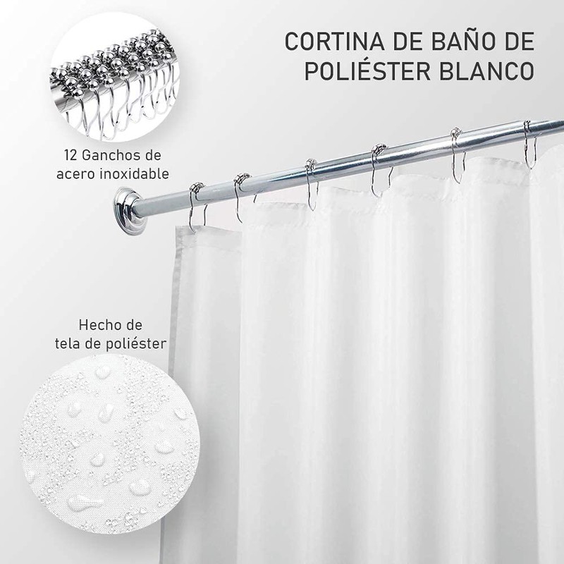 Mebix TRD Cortina de Baño 200x200cm Impermeable, Antimoho con 12