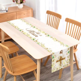 Vohado He is Risen Table Runner Jesus Christian Cross Resurrection Easter Party Decoration Dining Room Home Kitchen Island Decor