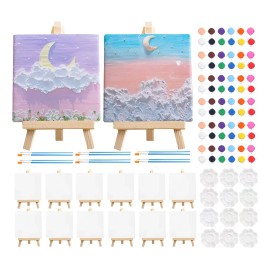 CNSUNSHINE 12 Piezas De Mini Caballete,lienzo Con 12 Pinturas Acrílicas