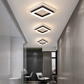 CANEOE Square Modern Led Ceiling Light Fixture, 24W Black Flush Mount Hallway Ceiling Light Small Close to Ceiling Lamp for Living Room Bedroom Kitchen Balcony Cloakroom (Warm White, 3000K)