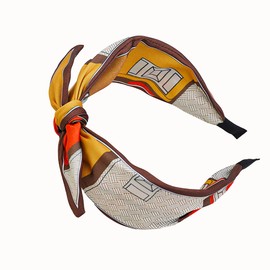 XXFBJNMD Women Sweet Bow Headbands Fashionable Print Knot Headbands Nonslip Wide Headbands Suitable for Women's Outing Hair Accessories(Yellow)