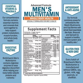 Bioschwartz Men's Multivitamin Advanced Formula, Zinc, Vitamins A, B, C, D3, E Daily, 60 ct