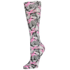Celeste Stein Therapeutic Graduated Compression Socks, Black and Pink Michelle's Ribbons, 8-15 mmHg Queen Plus Calf