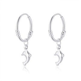 Tiny Dolphin Huggie Small Hoop 925 Sterling Silver Earrings for Women Hypoallergenic for Sensitive Ear Cute Thin Endless Hoops Minimalist Hooped Litte Animal Charm Dangle Drop Fashion Jewelry Gifts Daughter Bff Sister Birthday Christmas