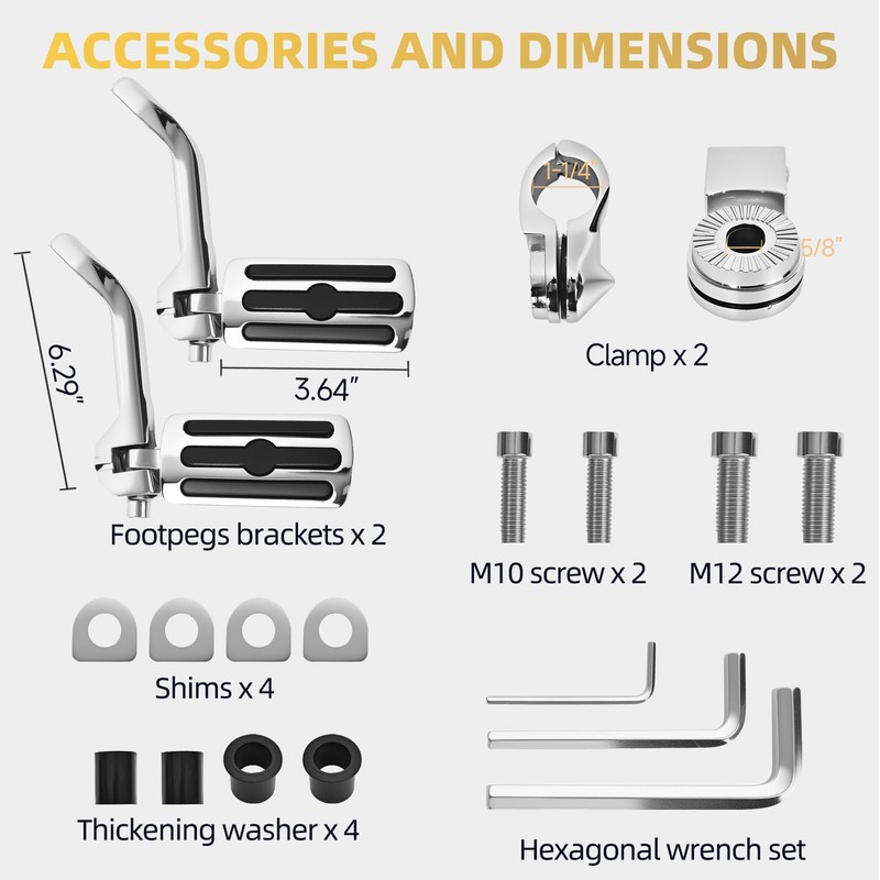 Upgrade Highway Footpegs, 1.25" Motorcycle Highway Pegs Long Angled Adjustable