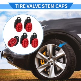 VekAuto 5 Pcs Tire Valve Stem Caps, 35x16MM Car Wheel Valve Cap Universal for Car Bike Motorcycle Anti Crash Aluminum Alloy Red Tyre Valve Stem Cover Valve Dust Cap Tire Valve Cap