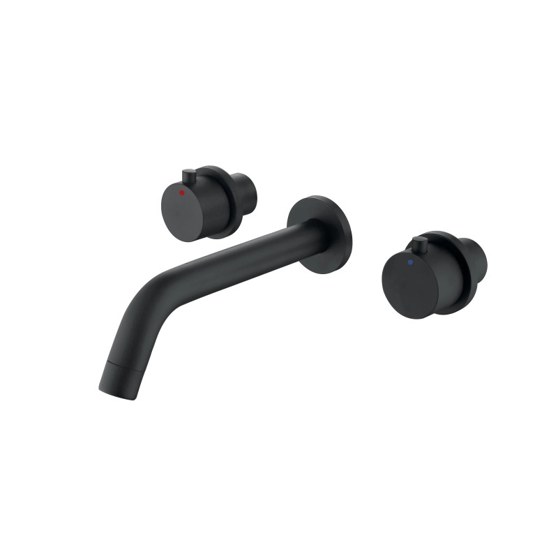 Homein Matte Black Double Handle Concealed Wall Mount Sink Faucet,