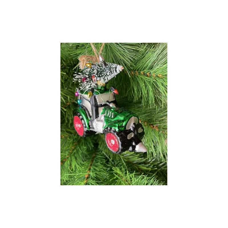 Sass & Belle Festive Tractor Shaped Bauble Green