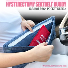 Hysterectomy Seatbelt Pillow Hysterectomy Recovery Must Haves Post Surgery Abdominal Pillows with Ice/Hot Pocket for Tummy Tuck C-Section Recovery Gifts Minky Dot Denim Blue