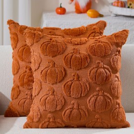 DFXSZ Fall Pillow Covers 18x18 Set of 2 Fall Decorations Autumn Rust Pumpkin Throw Pillow Cases Soft Plush Faux Fur Wool Couch Cushion Case for Chair Sofa Living Room Home Decor PTK045D18