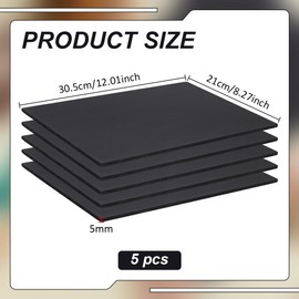 Benecreat Styrene Board, 5 Pieces, 11.8 x 8.3 inches (30 x 21 cm), 0.2 inch (5 mm) Thick, PVC Foam Board, Black, Foam Sheet, Polyethylene Foam Sheet, Painting, Engraving, Handmade, Architectural Model