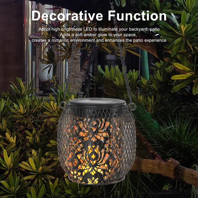 2pcs Outdoor Hanging Solar Lanterns IP65 Waterproof Solar Wrought Iron
