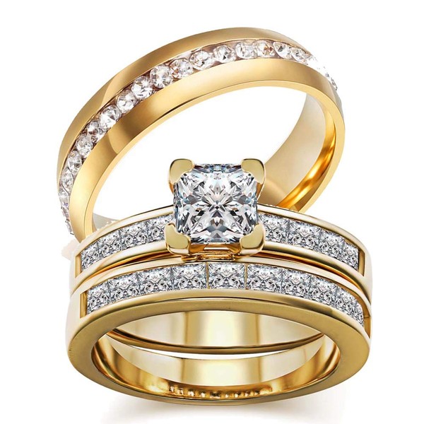 Two Rings His Hers Wedding Ring Sets Couples Rings Women's