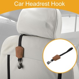 Partuto 1 Pcs Universal Car Seat Headrest Hook for Most Car, SUV, Truck Car Seat Back Organizer Hooks Sturdy Faux Leather Metal Deep Brown 11.22"x1.89"