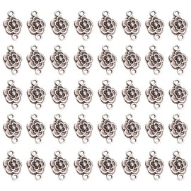 Yukfhgt Enamel Flower Pendant Link 40pcs Ancient Silver Rose Connector Charm with Double Loops for Bracelet Earring Necklace Jewelry Making