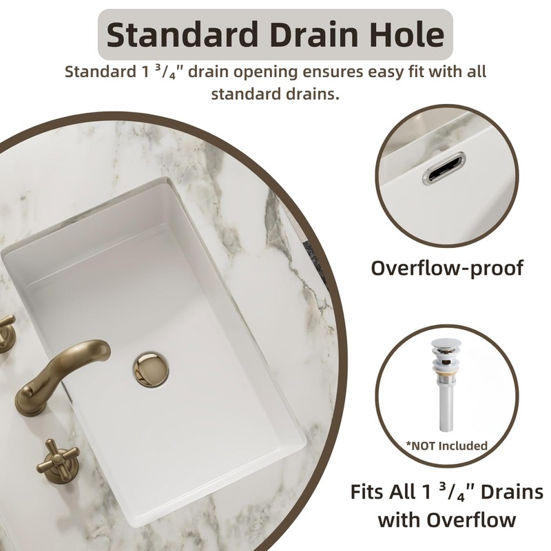 24 Inch Rectangular Undermount Bathroom Sink, Los Flexi 24" x