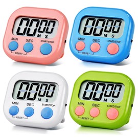 Timers 4 Pack Digital Kitchen Timer Magnetic Digital Timer with Big Display Loud Ring Cooking Timers for Kitchen Electronic Timer for Cooking, Game, Gym, Break Time, Classroom (Pink,Blue,Green,White)