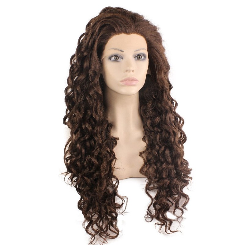 Mxangel Long Curly Lace Front Synthetic Wig Brown Heat Resistant