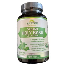 Zazzee Holy Basil 10:1 Extract, 6000 mg Immune System 120 Caps Exp 07/2027