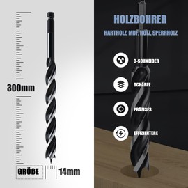 14 x 300 mm Wood Auger Drill Bit for Softwood, Hardwood with Centre Point and E 9.5 Shank