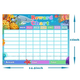 Chore Chart for Kids Dry Erase Reward Chart Reusable Self-Adhesive Behavior Chart for Home Classroom,Underwater World Chore Chart 10 Pack,14.5 x 11 Inches