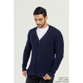 X RAY Mens Cardigan Sweater, Long Sleeve Slim V-Neck Soft Button Down Cardigan Sweaters for Men, Ribbed Navy, Large