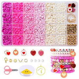 Huayuehong 4740 Pcs Clay Beads Making Kit, 5 Colors Flat Round Polymer Clay Beads for Bracelet Making, 6mm Heishi Beads for Friendship Bracelet Making Kit
