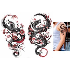 2 Sheets Temporary Dragon Tattoo Japanese Dragon Tattoos Sakura Dragon Tattoo Cherry Blossom Tattoos TBS8493 8611