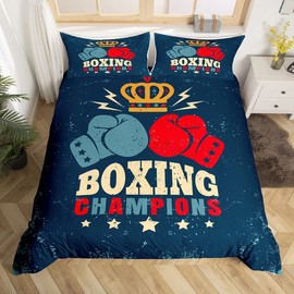 Boxing Duvet Cover Set Single Size, Red and Blue Boxing Gloves Comforter Cover with 1 Pillowcase, Sports Theme Bedding Set 2pcs for Kids Boys Teens Bedroom Decor, Lightweight Bedspread Cover