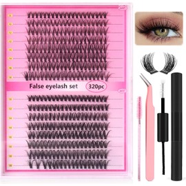 Pestañas Postizas Kit Completo, 320pzs Kit de Pestañas, 30D+40D 9-18mm Extensiones de Pestañas, Pestaña Individuales con Unión y Sellado de Sujeción Fuerte, Aplicador de Pestañas y Pinzas, Negro