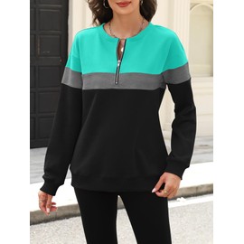 TICTICMISS Womens Sweatshirts Half Zip Fleece Pullover Tops Color Block Quarter Zipper Hoodies Fall Winter Clothes