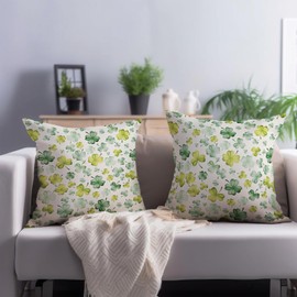 Cryfox St Patricks Day Pillow Covers 18x18 Set of 2 Shamrock St Patrick's Throw Pillow Cover Green Leaves Clovers Pillow Case Cushion Cover Home Decorations for Bed Couch Sofa