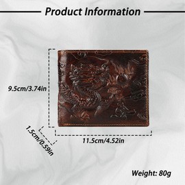 WJXFHTD 1PCS Dragon Wallet 3D Engraved Dragon Wallet Vintage Wallet Dragon Wallets for Men Genuine Leather Wallet