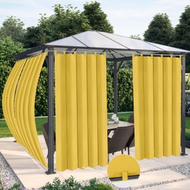 OutdoorLines Waterproof Outdoor Curtains for Patio - Windproof Tab Top Gazebo Curtain Panels - Privacy Sun Blocking Outside Curtain Set for Porch, Pergola and Cabana 54 x 120 inch, Yellow, 2 Panels