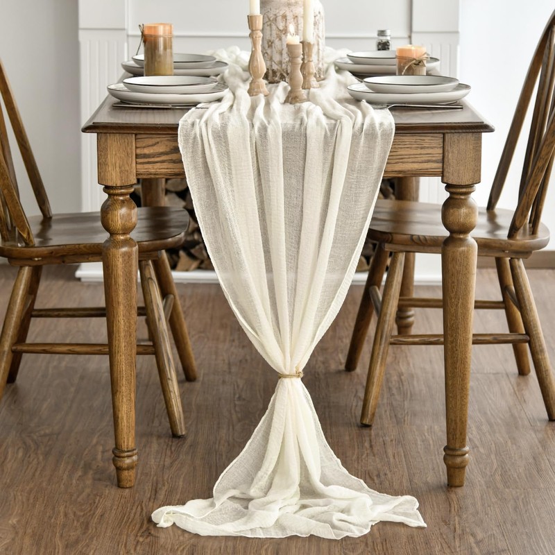FOLAI Pack of 2 Boho Cheesecloth Table Runner Table Cloth
