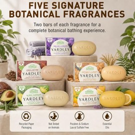 Yardley Londres Jabón Baño Bar Bundle - 10 bares: English Lavender, Harina De Avena Y Almendra, Aloe y aguacate, manteca de cacao, Verbena de limón 4,