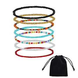 DHWEKU Pack of 7 Women's Anklets, Handmade Colourful Beads Anklet Boho Adjustable Layered Waterproof Elastic Foot Jewellery Set for Women Girls