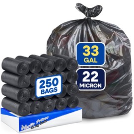 PLASTIC PRINCE 33 Gallon Garbage Bags High Density Black 33" × 40" Trash Can Liners 22 Micron Trash Bags Pack of 250