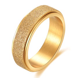 VQYSKO Gold Anxiety Relief Spinner Fidget Ring,Stainless Steel Sand Blast Glitter Finish Ring Band,Size 8