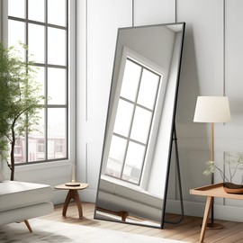 MIRUO Full Length Mirror, 59" x 16" Aluminum Alloy Frame Floor Mirror with Stand, Large Bedroom Mirror, Free Standing or Wall Mounted or Leaning Against Wall, Black (A-MR01054_M_USAM002)