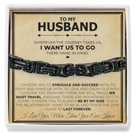 Love You This Much To My Husband Classic Steel Bracelet | Gift for Husband | Best Gift for Hubby Birthday (Twist Link Bracelet, Titan Black Finish)