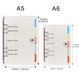Toplive A6 Ring Binder 6 Round Ring Binder Transparent PVC Notebook Cover Binder Diary with A6 Filling Paper and 5 Index Tabs