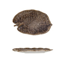 Creative Co-Op Stoneware Leaf Shaped Plate with Reactive Glaze, Brown