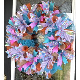 Beautiful Birthday or Baby Shower Wreath Present Gift Ribbon Deco Mesh Front Door Wreath Home Holiday Decor Fun Festive Indoor Outdoor, Porch Patio Decoration