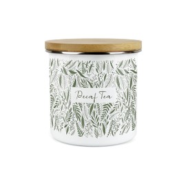 Purely Home Green Leaves Range Decaf Tea Storage Canister - White And Green Metal Enamel Food Storage Container