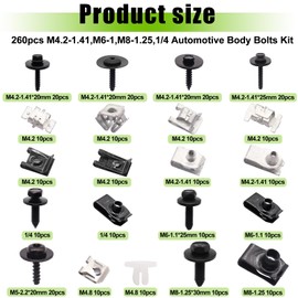 mxuteuk 260PCS U-Nut Clips & Automotive Body Fender Bolts Kit,for Most Cars Fender,Engine Undertray Cover, Engine Cover & Bumper Fender Liner