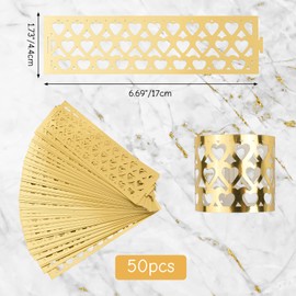 URROMA Napkin Rings, Pack of 50 Reflective Gold Hollowed Love Napkin Holder Rings Hollow Design for Wedding Party Birthday Anniversary Dinner Table Decoration